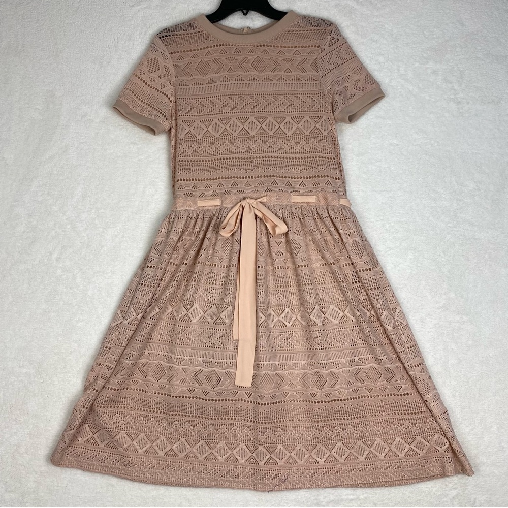 English Factory Lace Tie Dress A-Line Fit & Flare Pink Lined Women's Size S